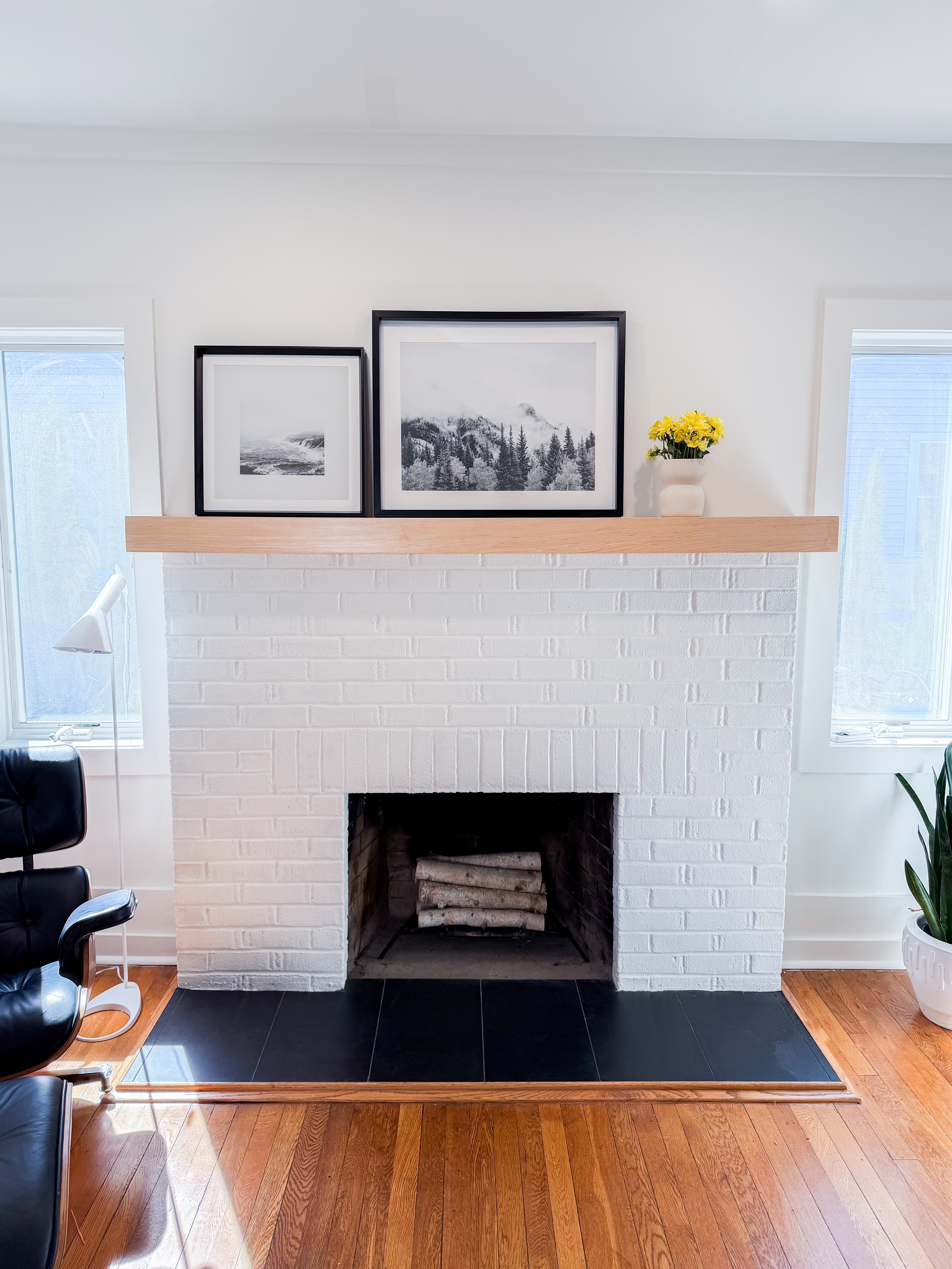 Mantle Refresh. Refreshed fireplace mantle with clean lines in a sun-filled room, Bucks County, PA